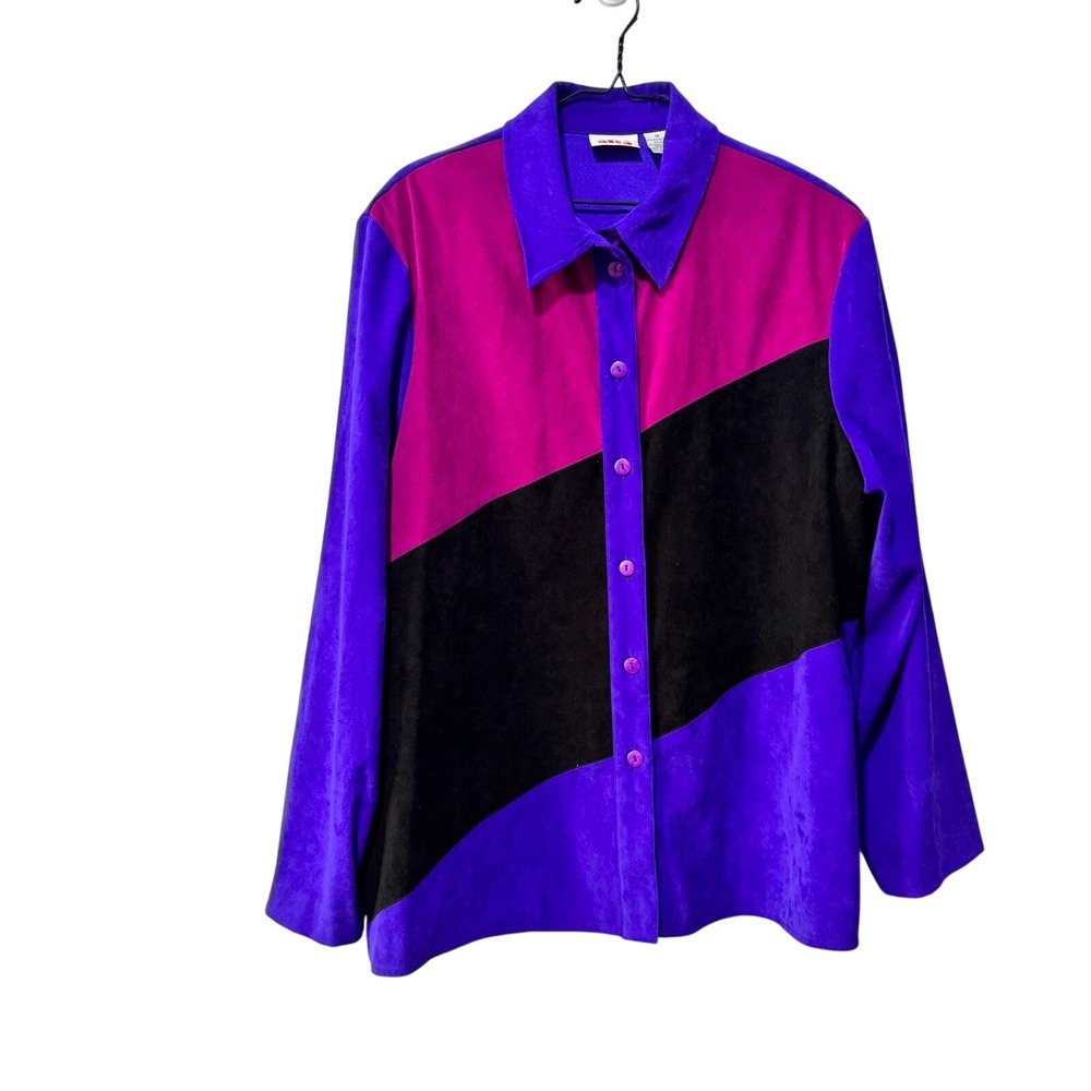 Vintage Alia Women Colorblock Long Sleeve Button Up Shirt Size 18 velvet feel